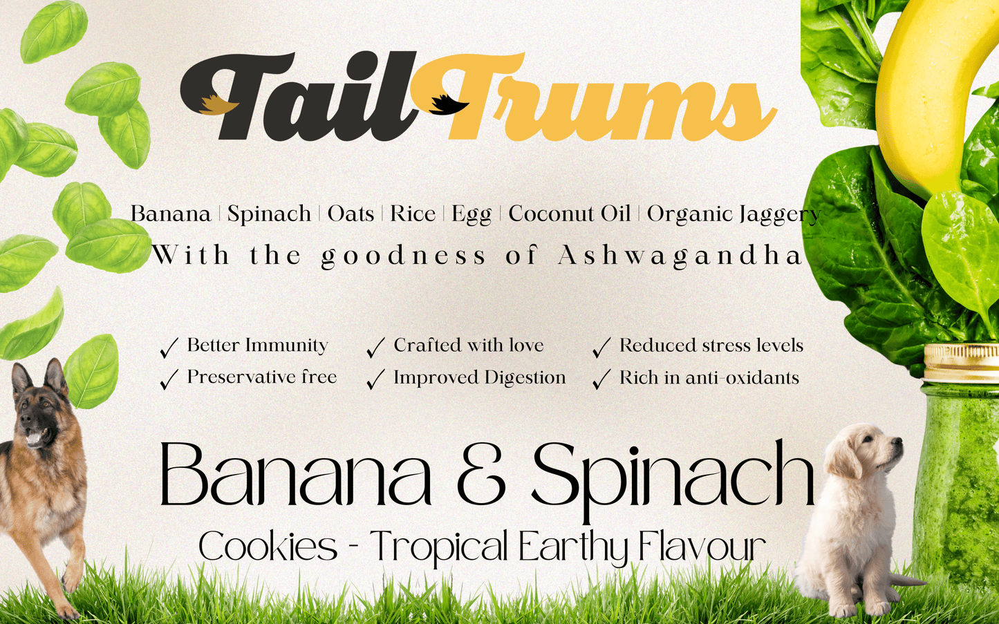 Banana Spinach Cookies 250g - Dog Biscuits