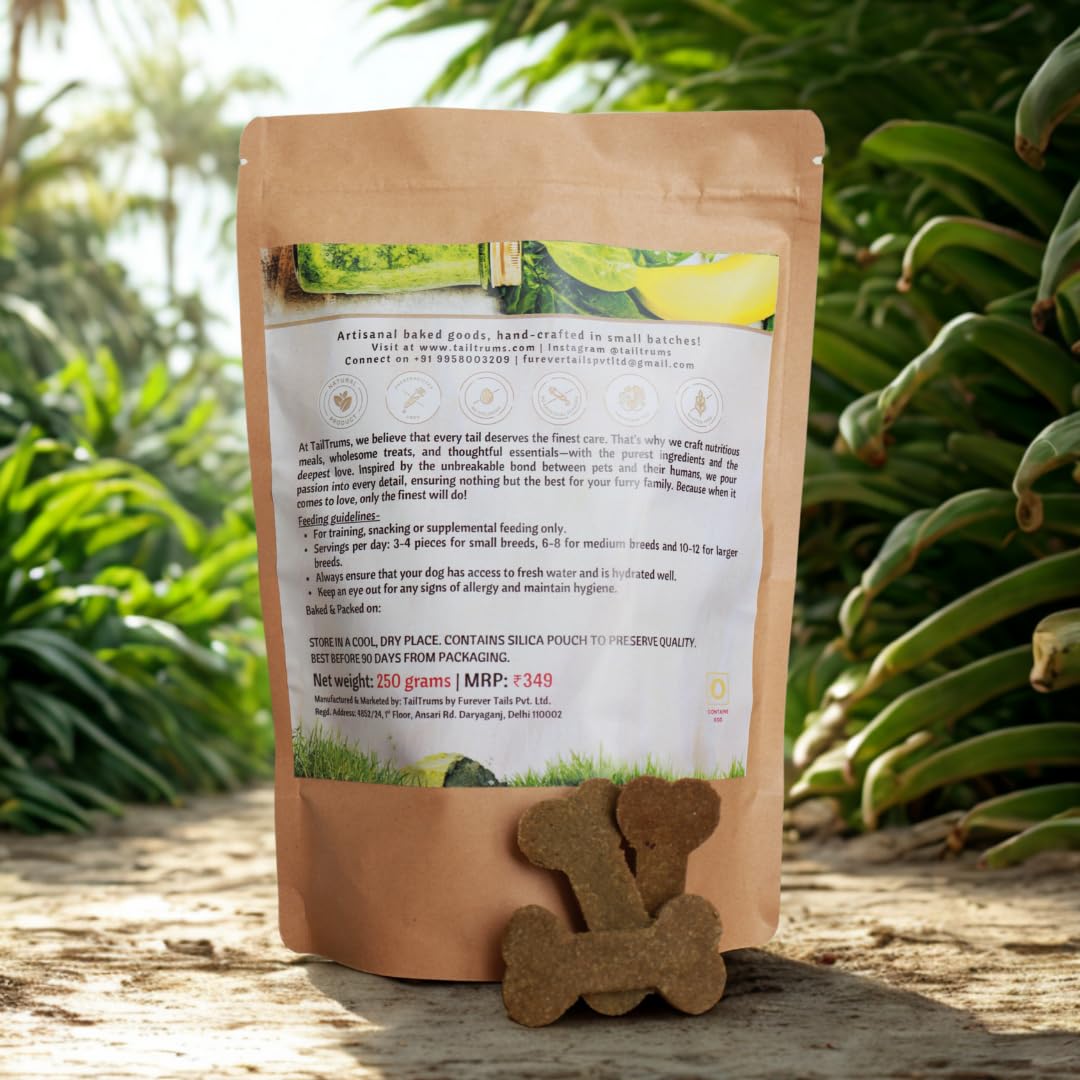 TailTrums Dog Biscuits – Banana & Spinach Cookies with Ashwagandha 250g (All Breeds)