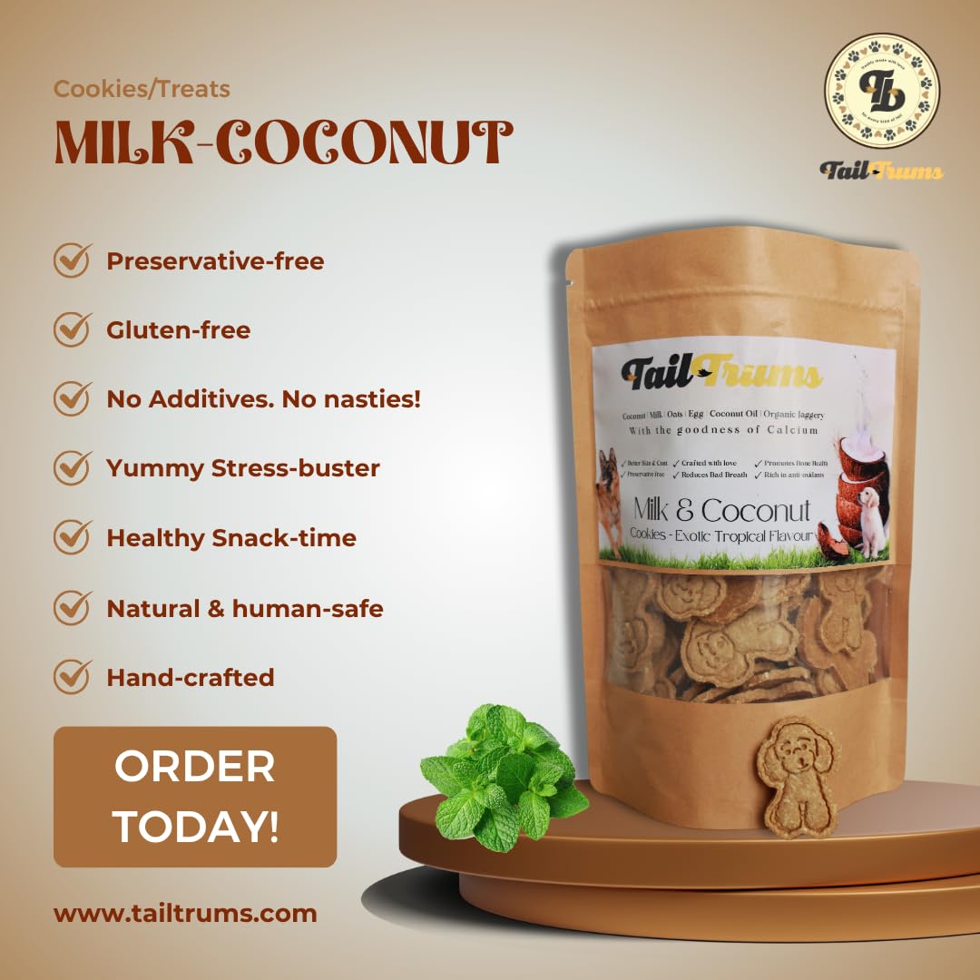 TailTrums Dog Biscuits – Milk & Coconut Cookies with Calcium 250g (All Breeds)