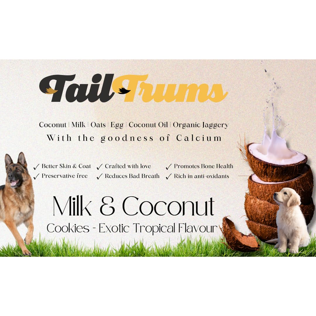 TailTrums Dog Biscuits – Milk & Coconut Cookies with Calcium 250g (All Breeds)