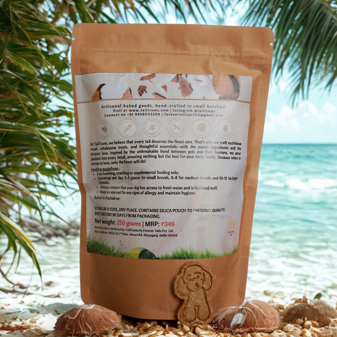 TailTrums Dog Biscuits – Milk & Coconut Cookies with Calcium 250g (All Breeds)