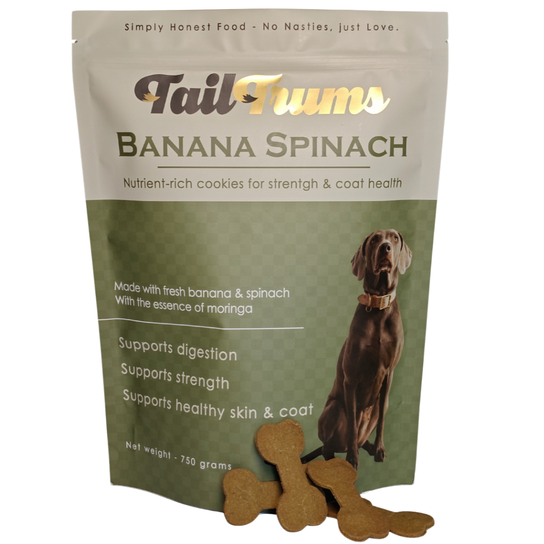Banana Spinach Dog Biscuits 750g FOP