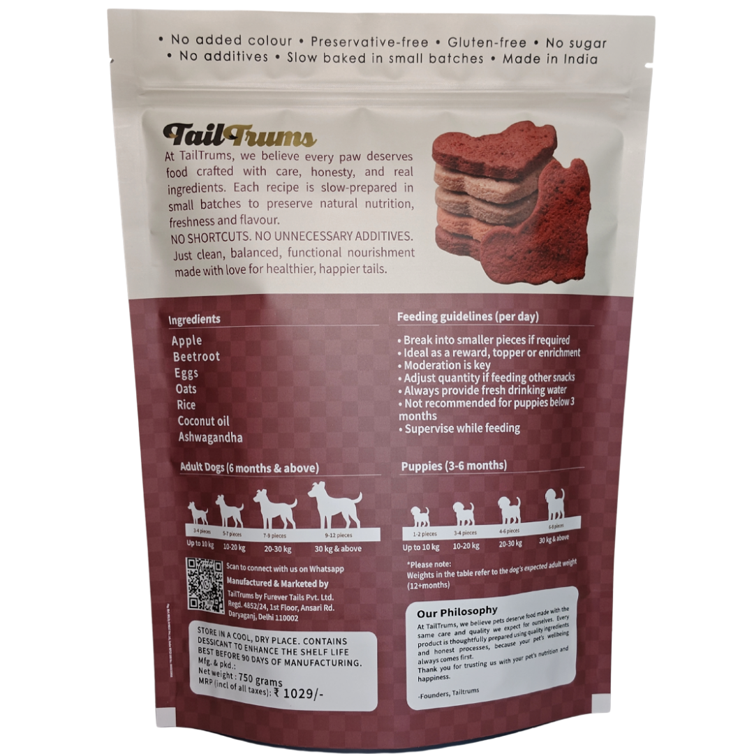 Tailtrums apple beetroot dog biscuits bop