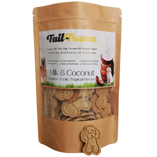 TailTrums Dog Biscuits – Milk & Coconut Cookies with Calcium 250g (All Breeds)