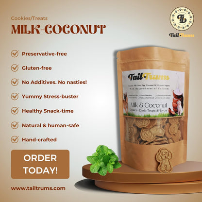 TailTrums Dog Biscuits – Milk & Coconut Cookies with Calcium 250g (All Breeds)