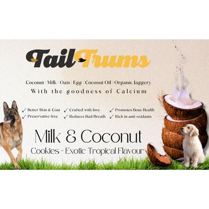 TailTrums Dog Biscuits – Milk & Coconut Cookies with Calcium 250g (All Breeds)