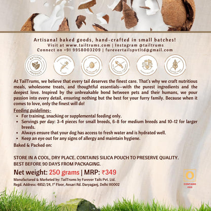 TailTrums Dog Biscuits – Milk & Coconut Cookies with Calcium 250g (All Breeds)